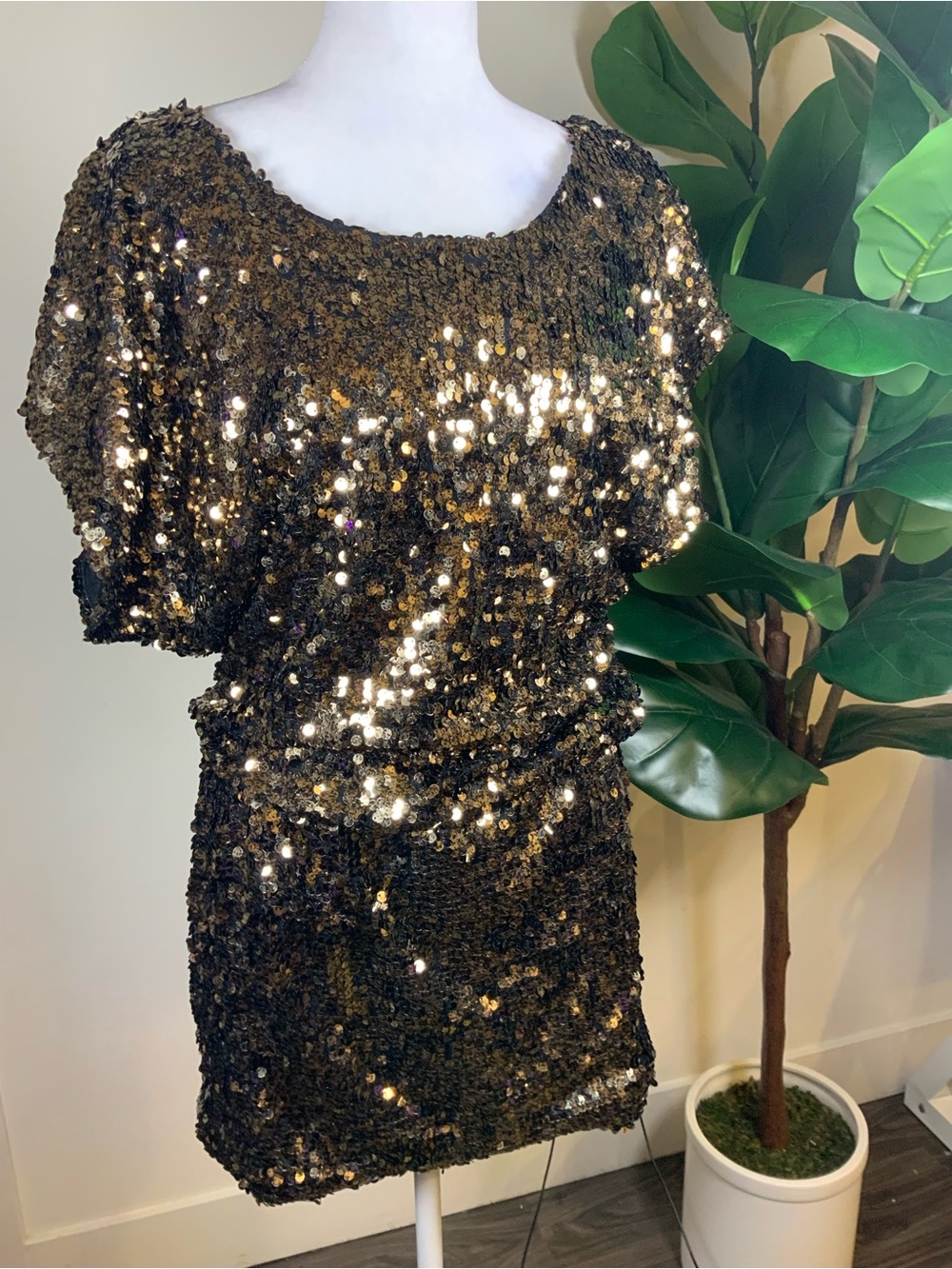 Arden B Gold Sequin Mini Dress